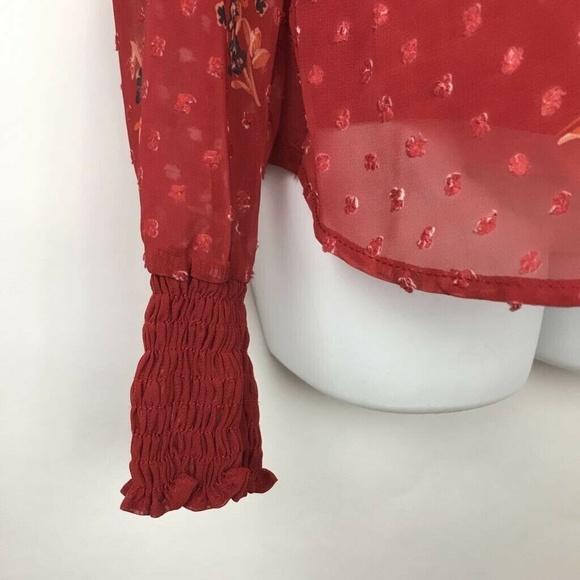 Lauren Conrad Swiss Dot Smocked Blouse Floral XS - Picture 4 of 8